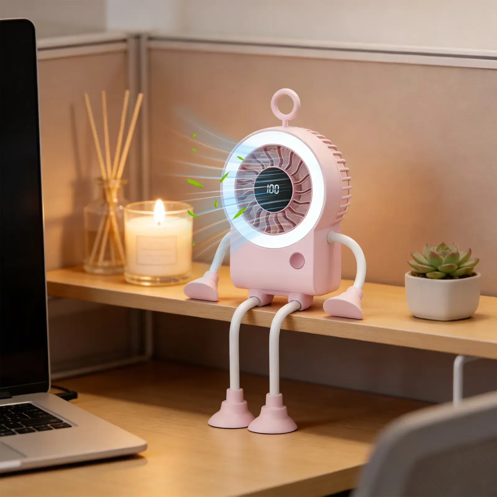 USB Rechargeable Suction Cup Mini Robot Fan